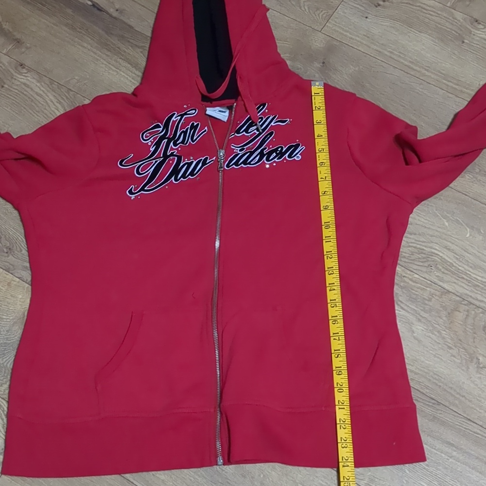 Harley Davidson Y2K Red Flocked Rhinestone Zip Up Hoodie Women's Sz XL - Picture 7 of 11